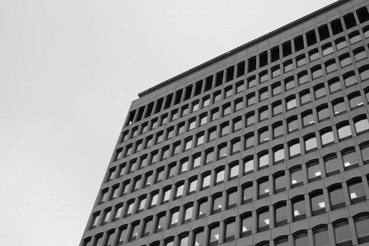 black-and-white high-rise builing grey